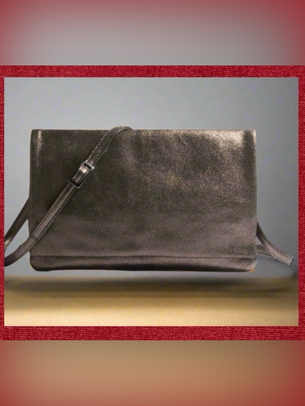 🔥🔥 Johnny Was Gemma Laminated Suede Gunmetal Convertible Clutch NWT